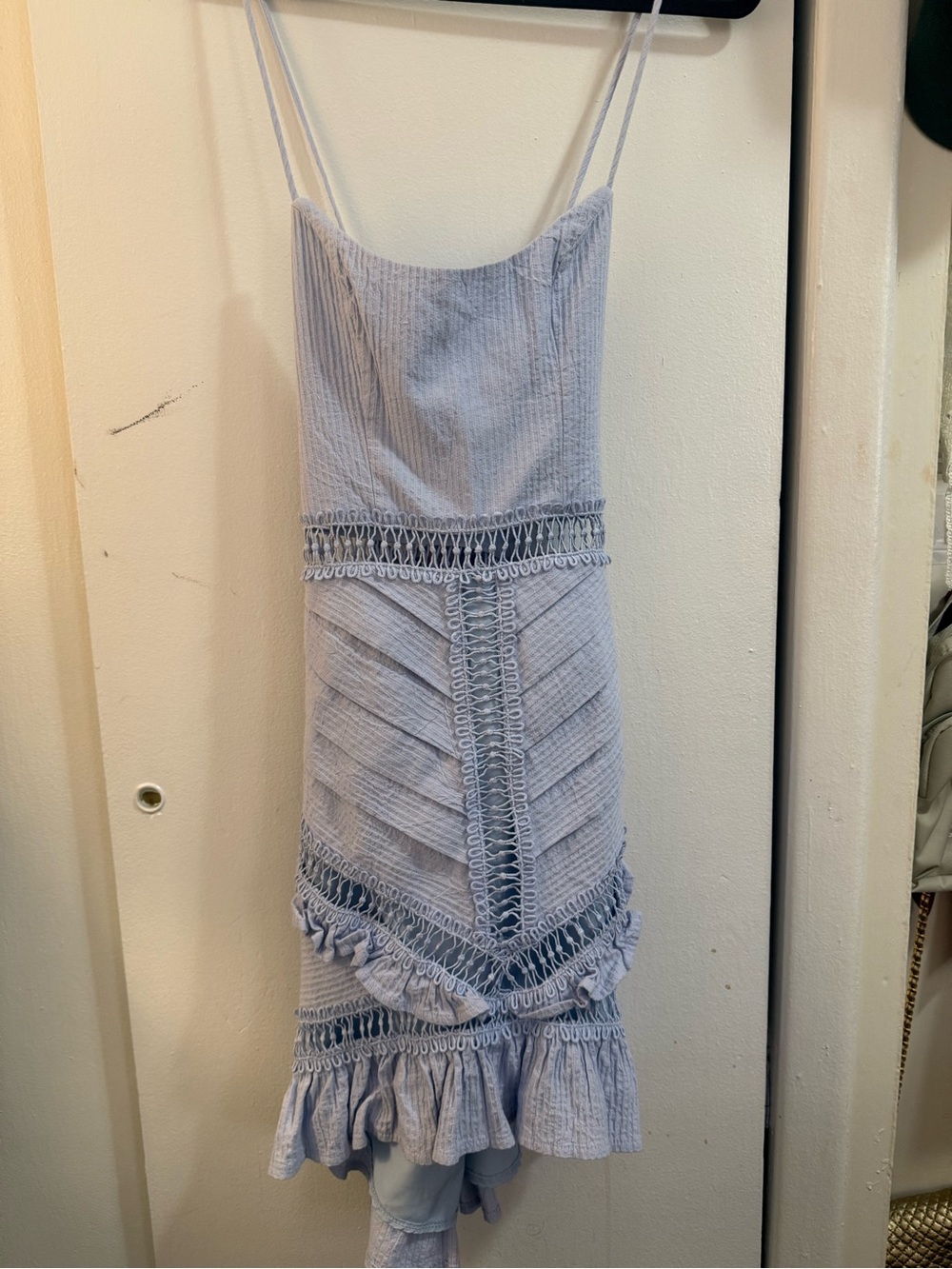 Selfie Leslie Light Blue Crochet-Trim Mini Dress